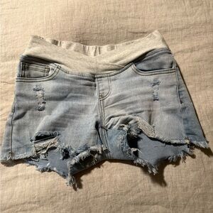 Low Rise Maternity Distressed Denim Shorts